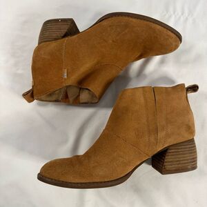 Toms Leilani Brown Suede Zipper Heeled Ankle Booties Women Size 7.5 Dress Boots